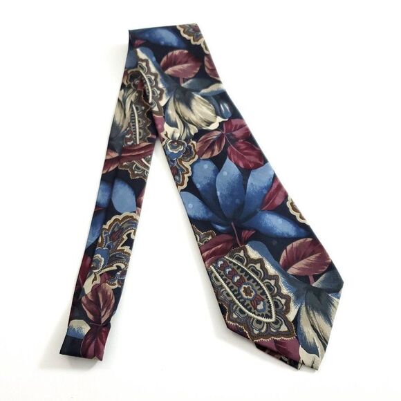 Robert Talbott Omaggio Floral Print Blue Red Wide Silk Tie - Picture 6 of 6